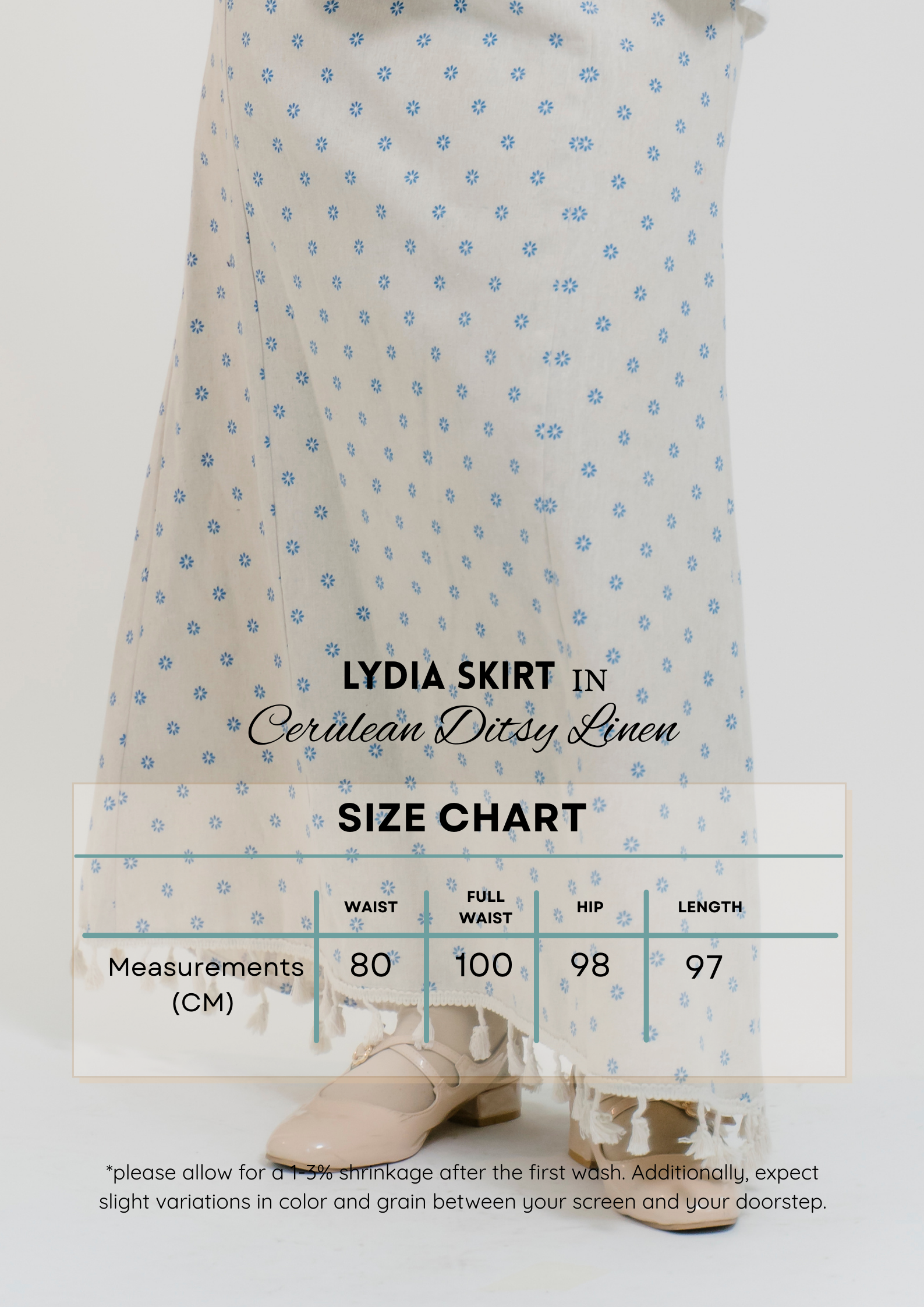 Lydia Skirt in Cerulean Ditsy Linen