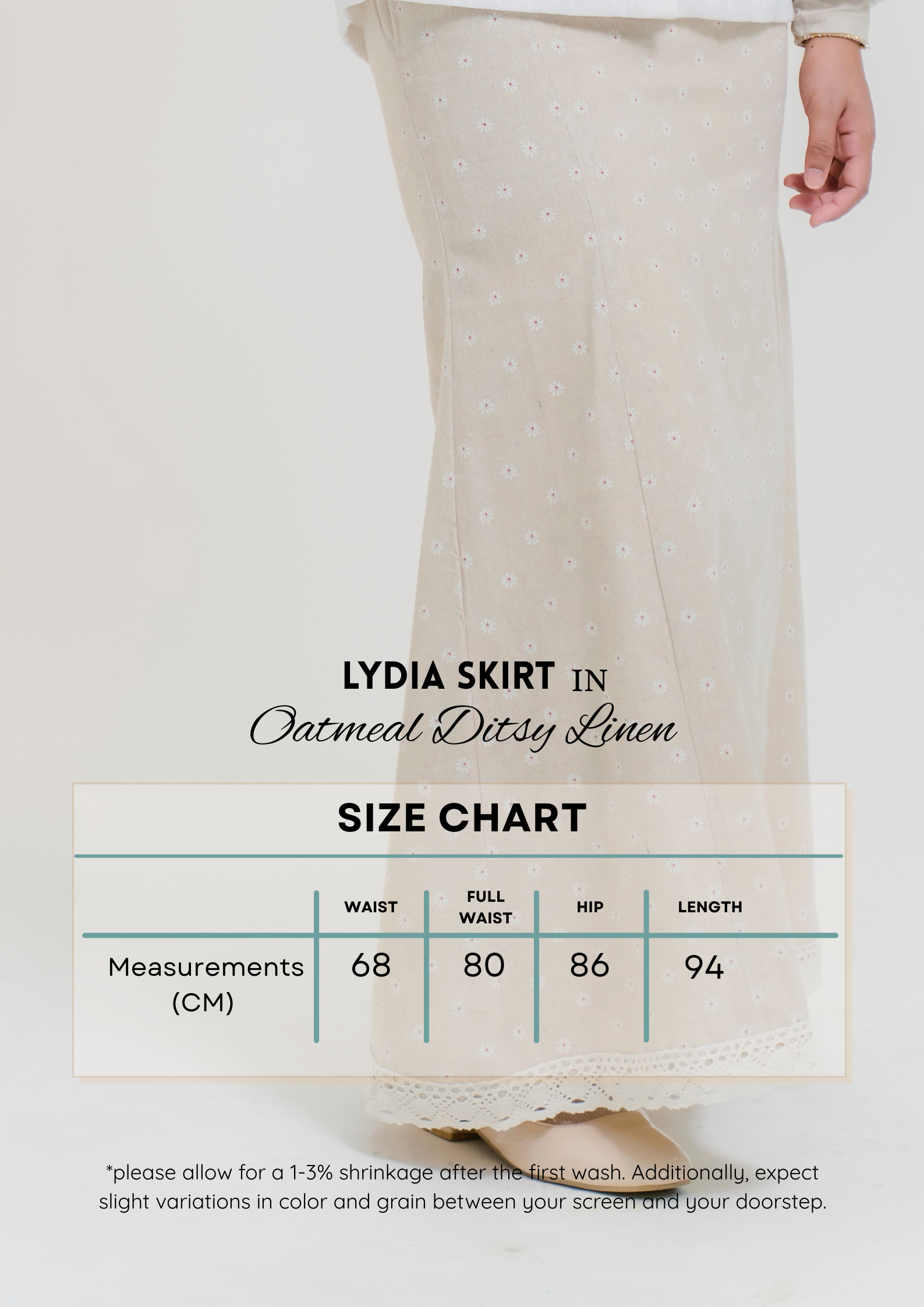 Lydia Skirt in Oatmeal Ditsy Linen