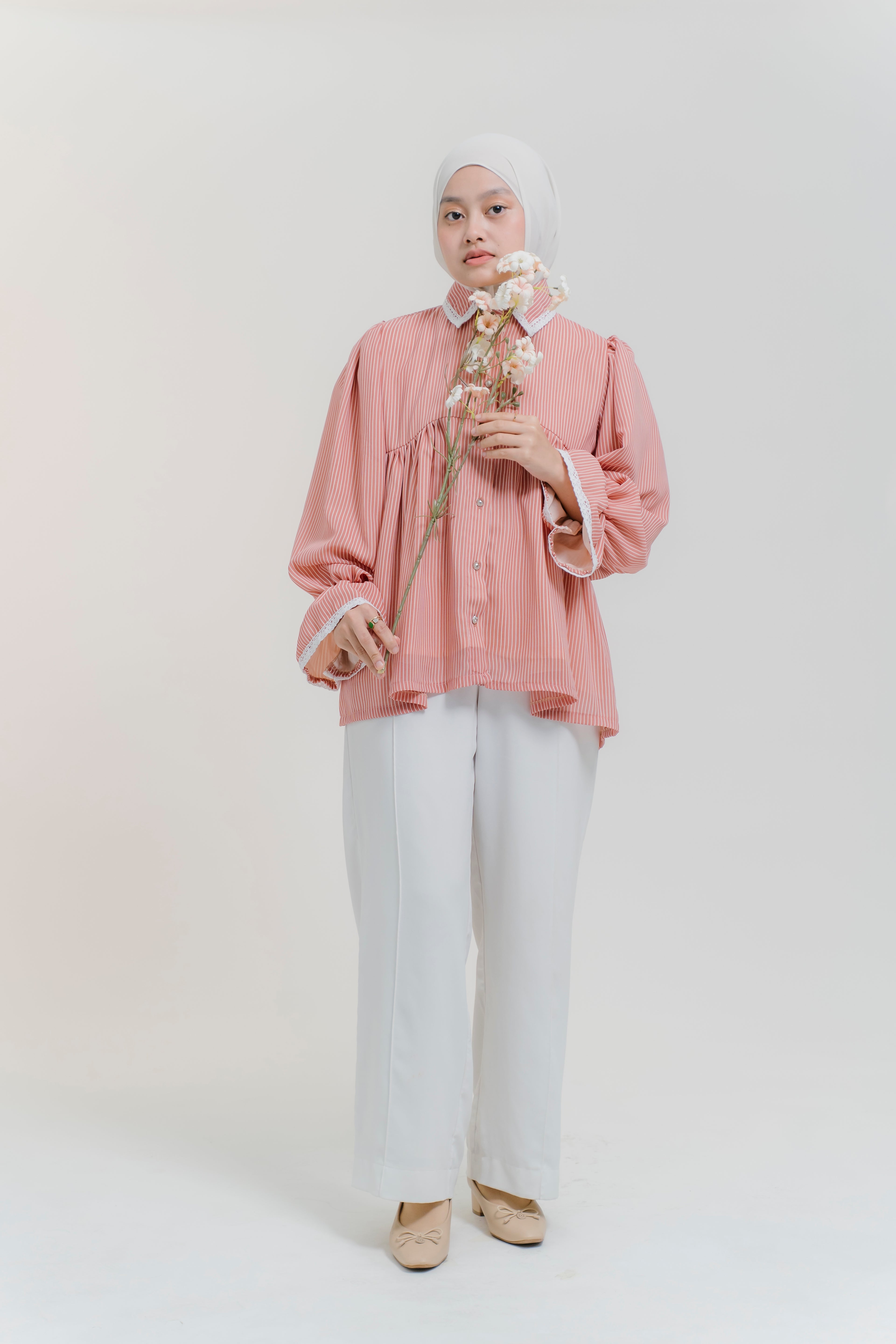 Darci Top in Guava Sorbet Pinstripe