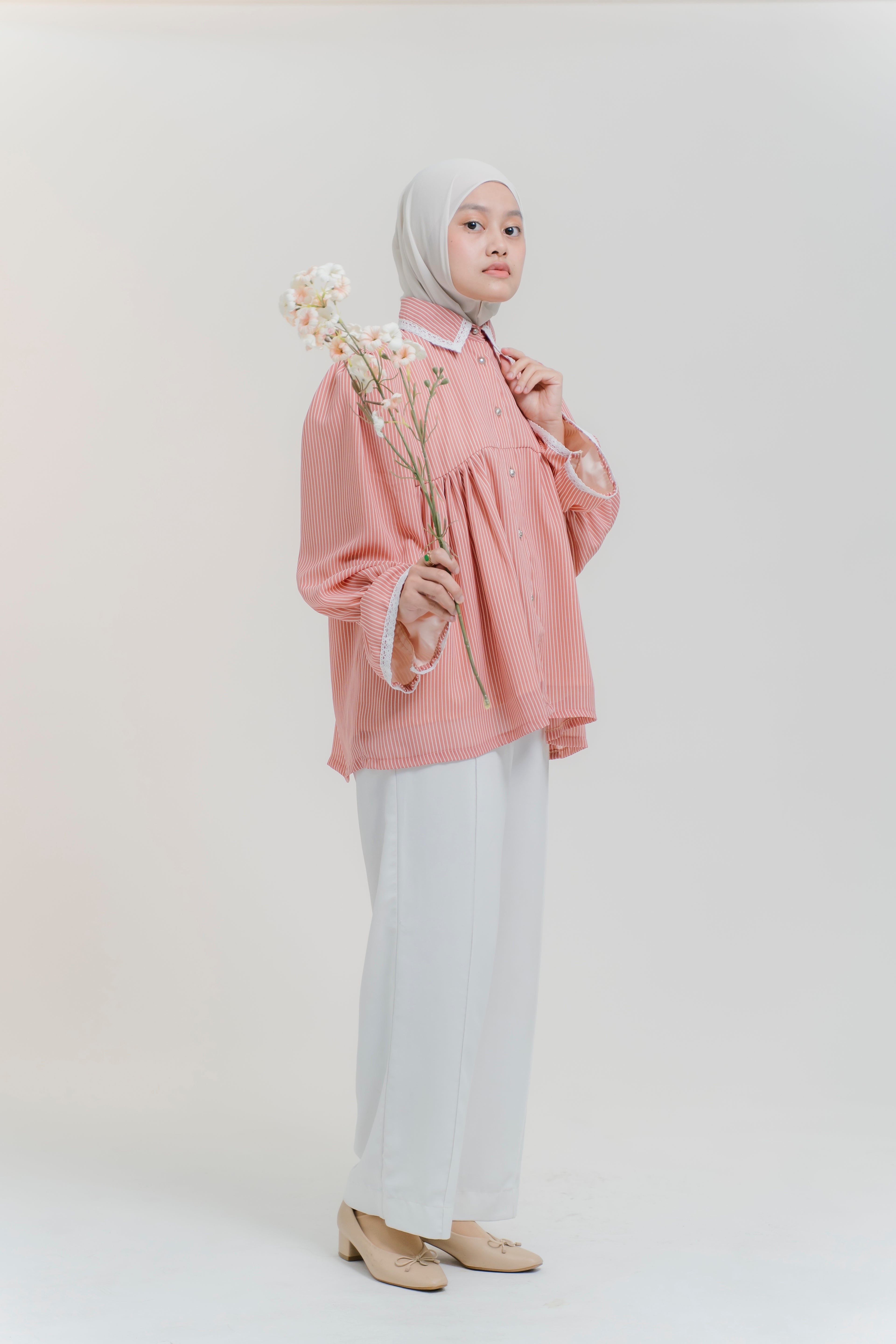 Darci Top in Guava Sorbet Pinstripe