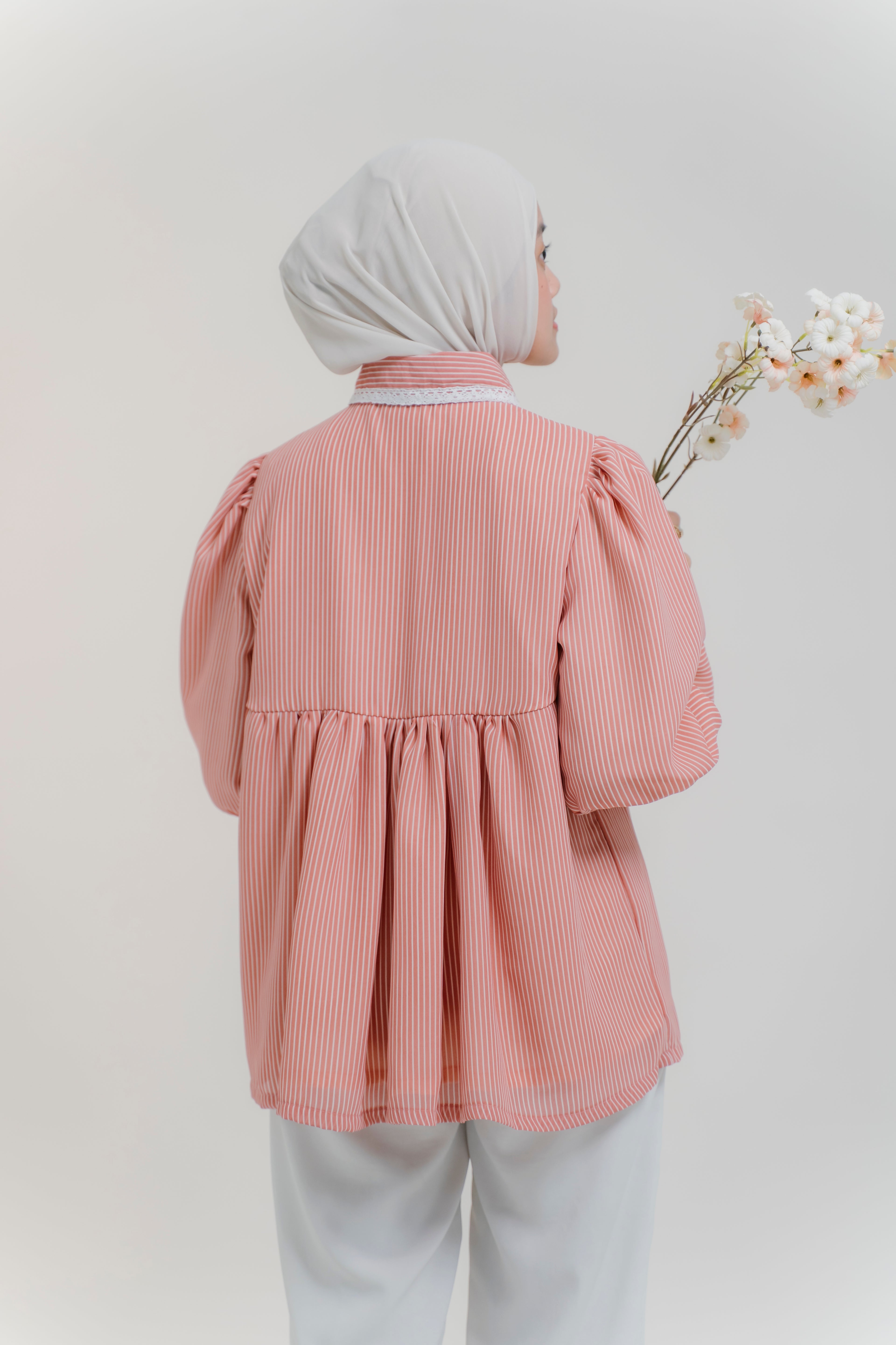 Darci Top in Guava Sorbet Pinstripe