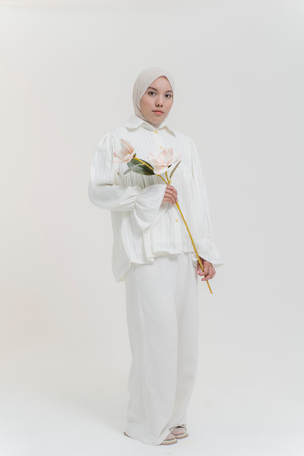 Darci Top in White Frost Pinstripe