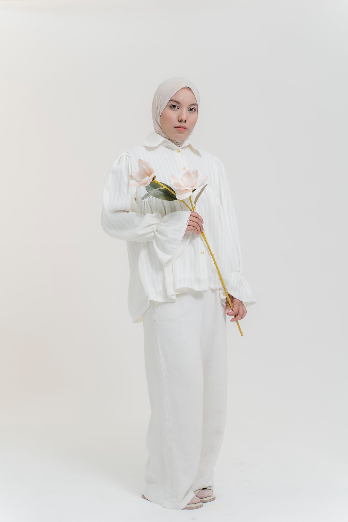 Darci Top in White Frost Pinstripe