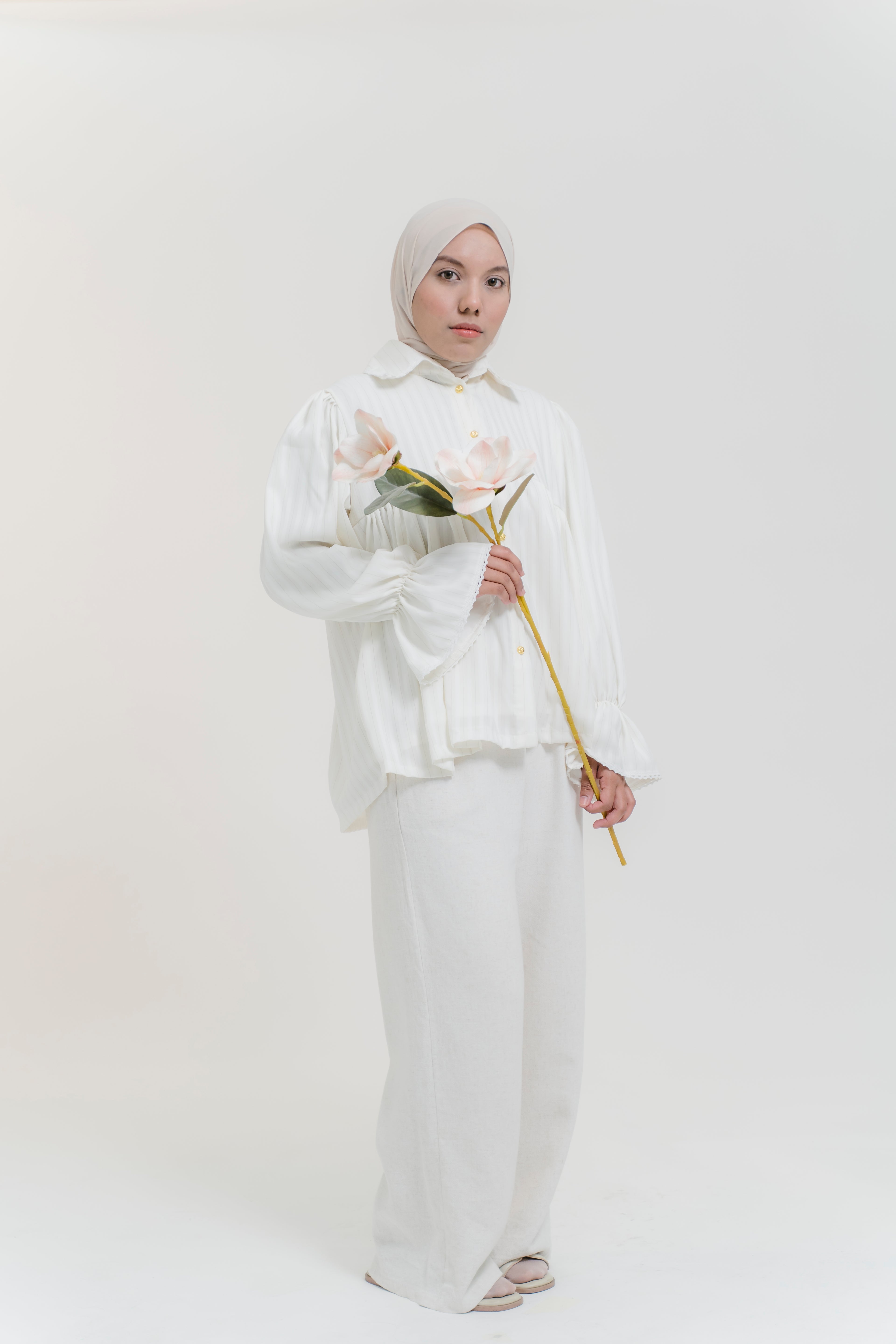 Darci Top in White Frost Pinstripe