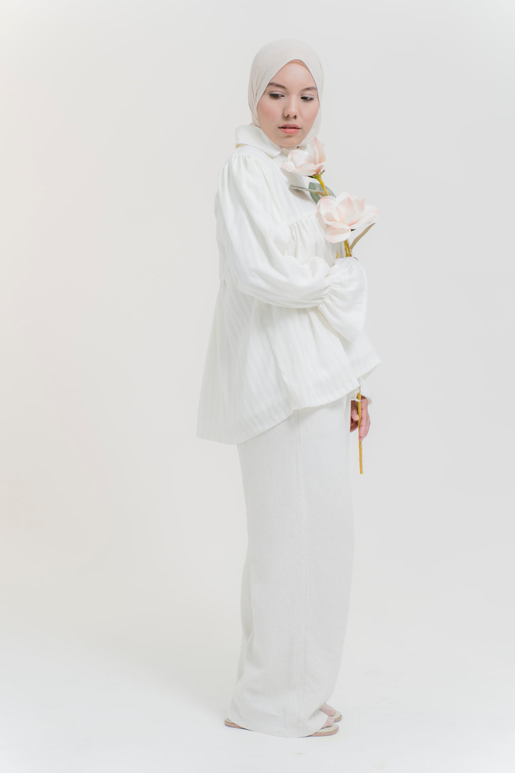 Darci Top in White Frost Pinstripe - Size L