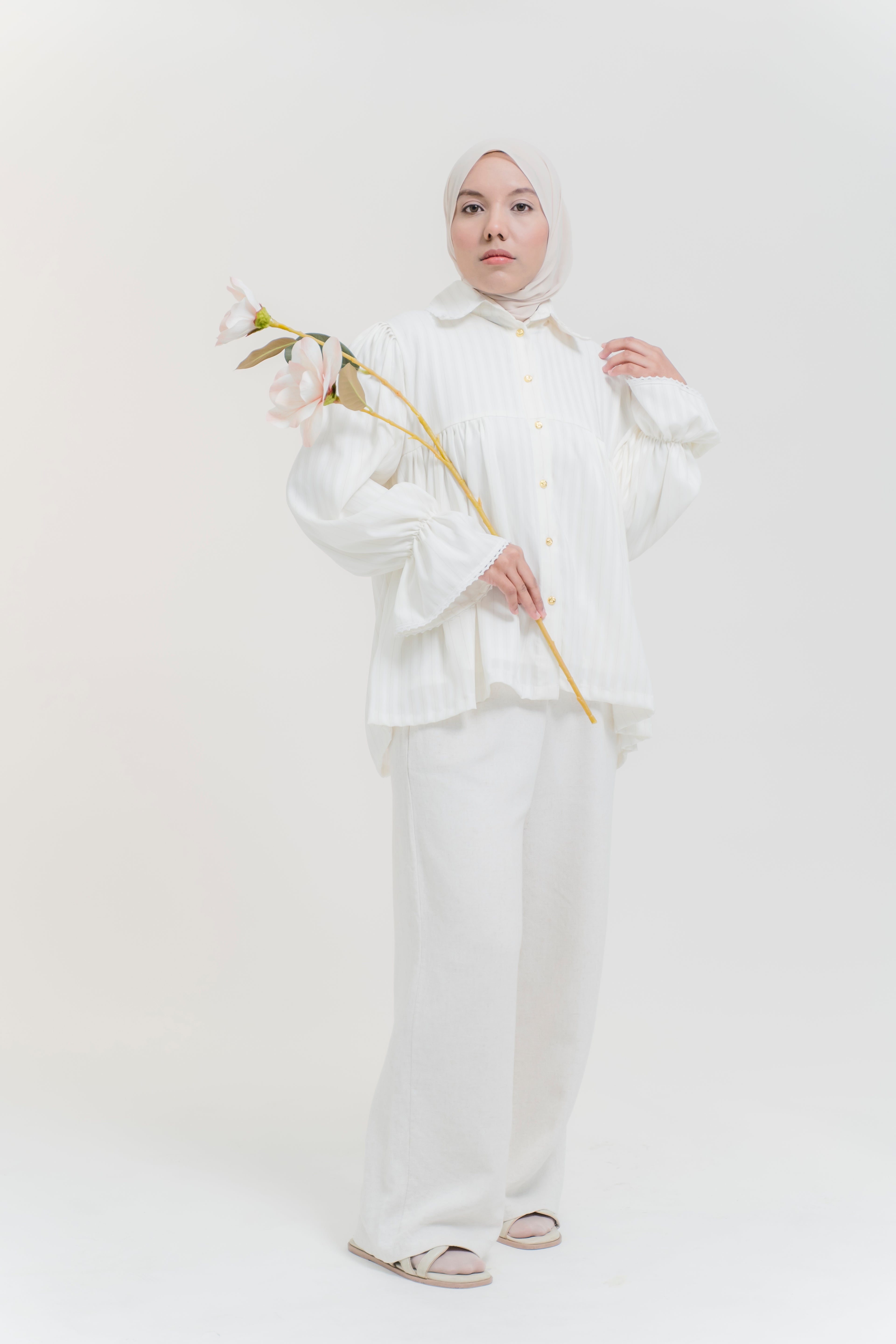 Darci Top in White Frost Pinstripe - Size L