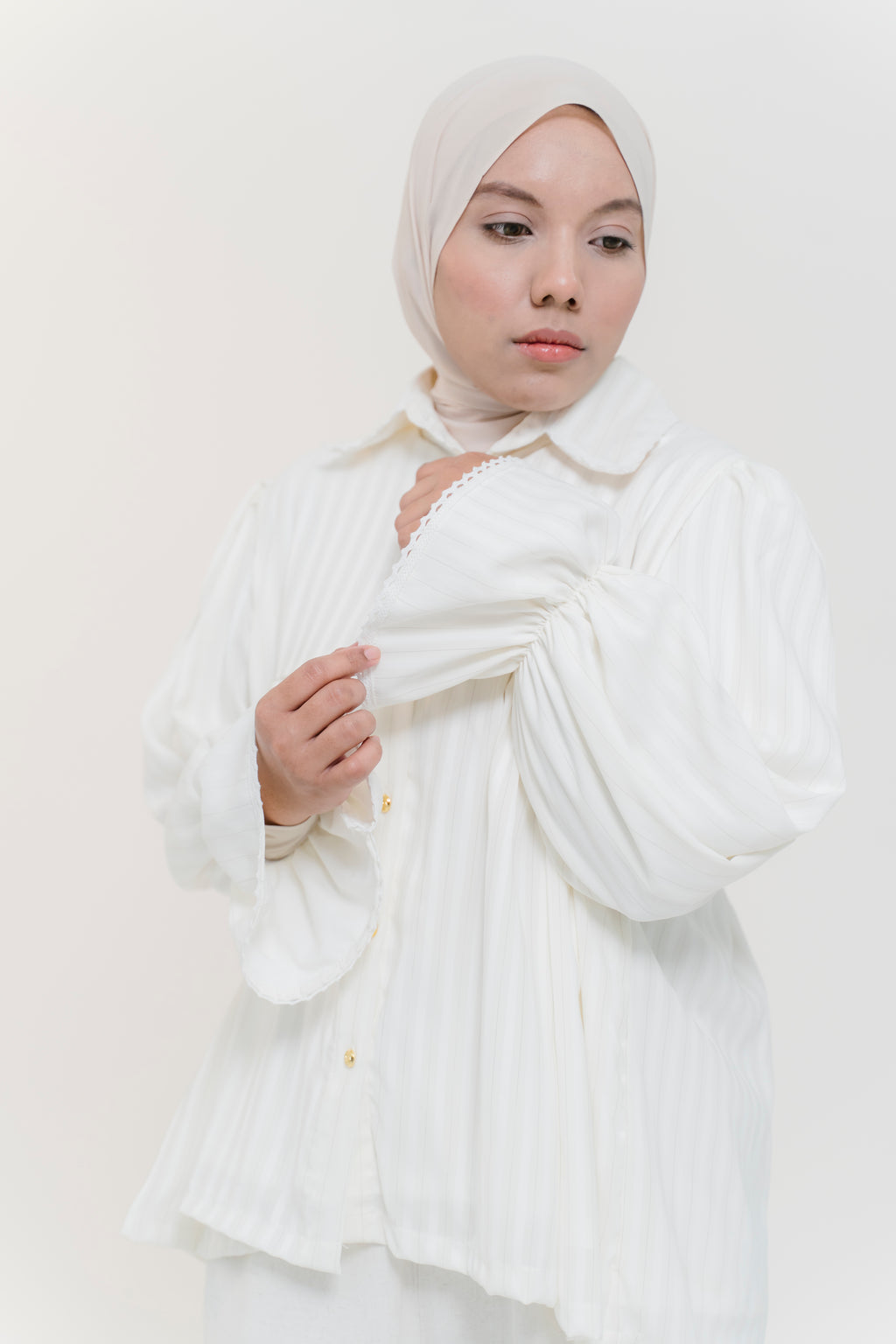 Darci Top in White Frost Pinstripe - Size L