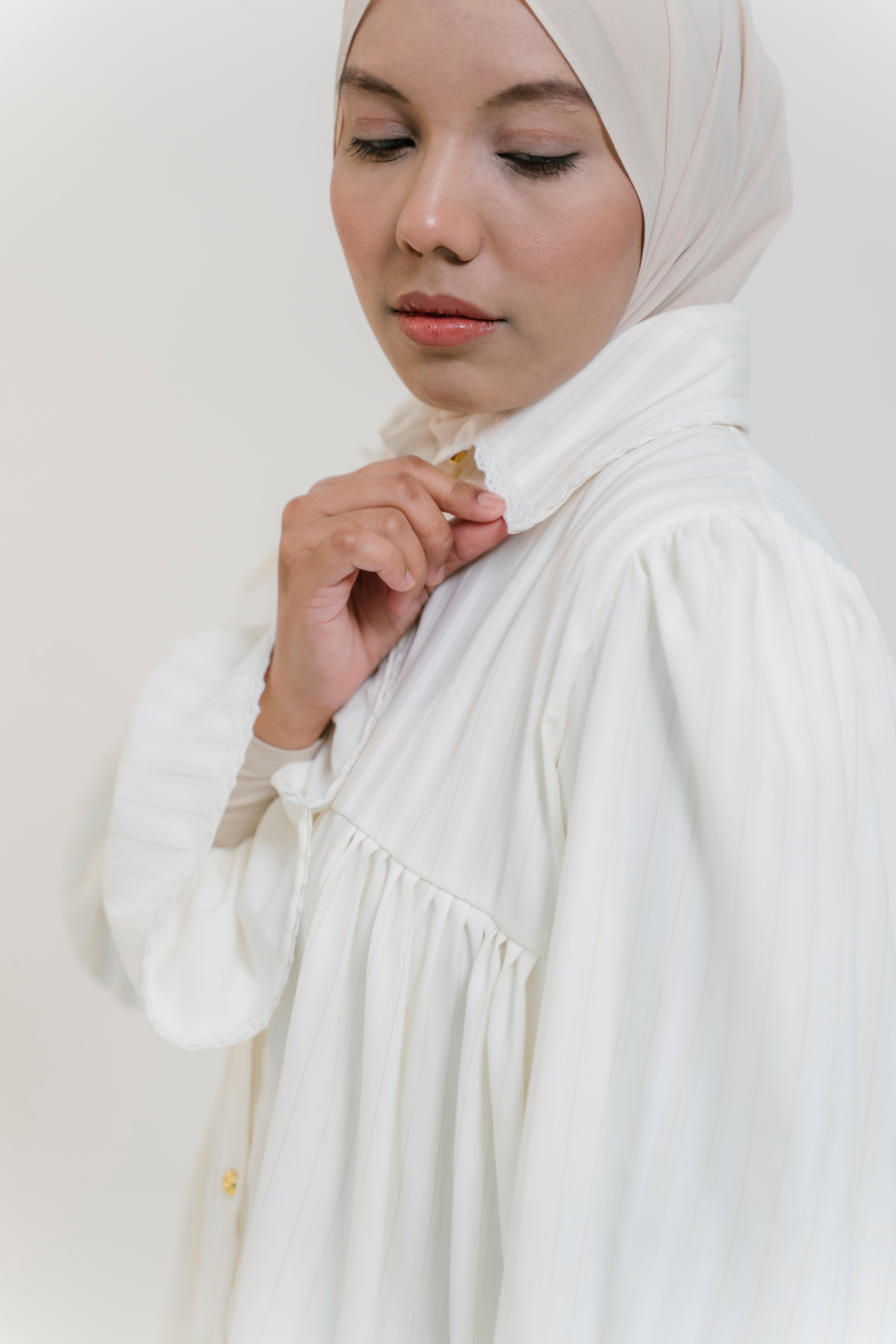 Darci Top in White Frost Pinstripe - Size L