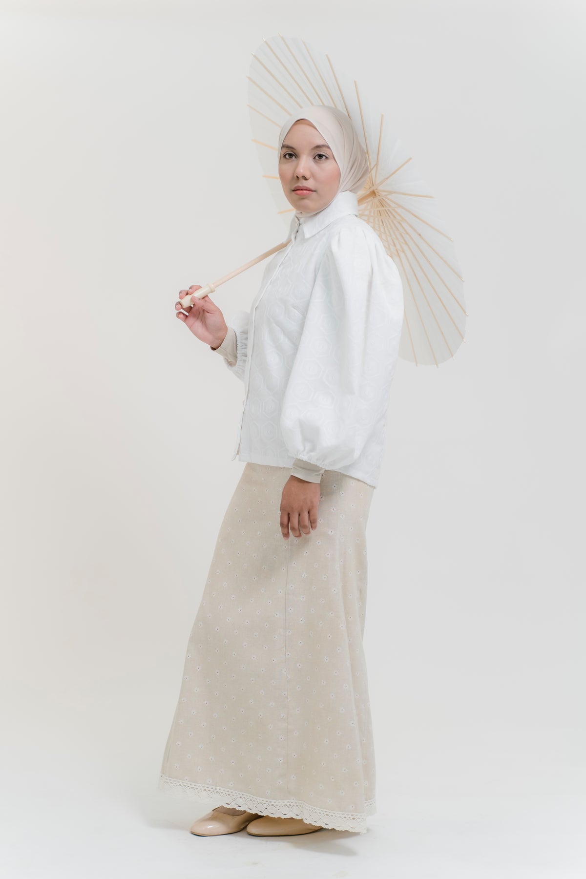 Lydia Skirt in Oatmeal Ditsy Linen