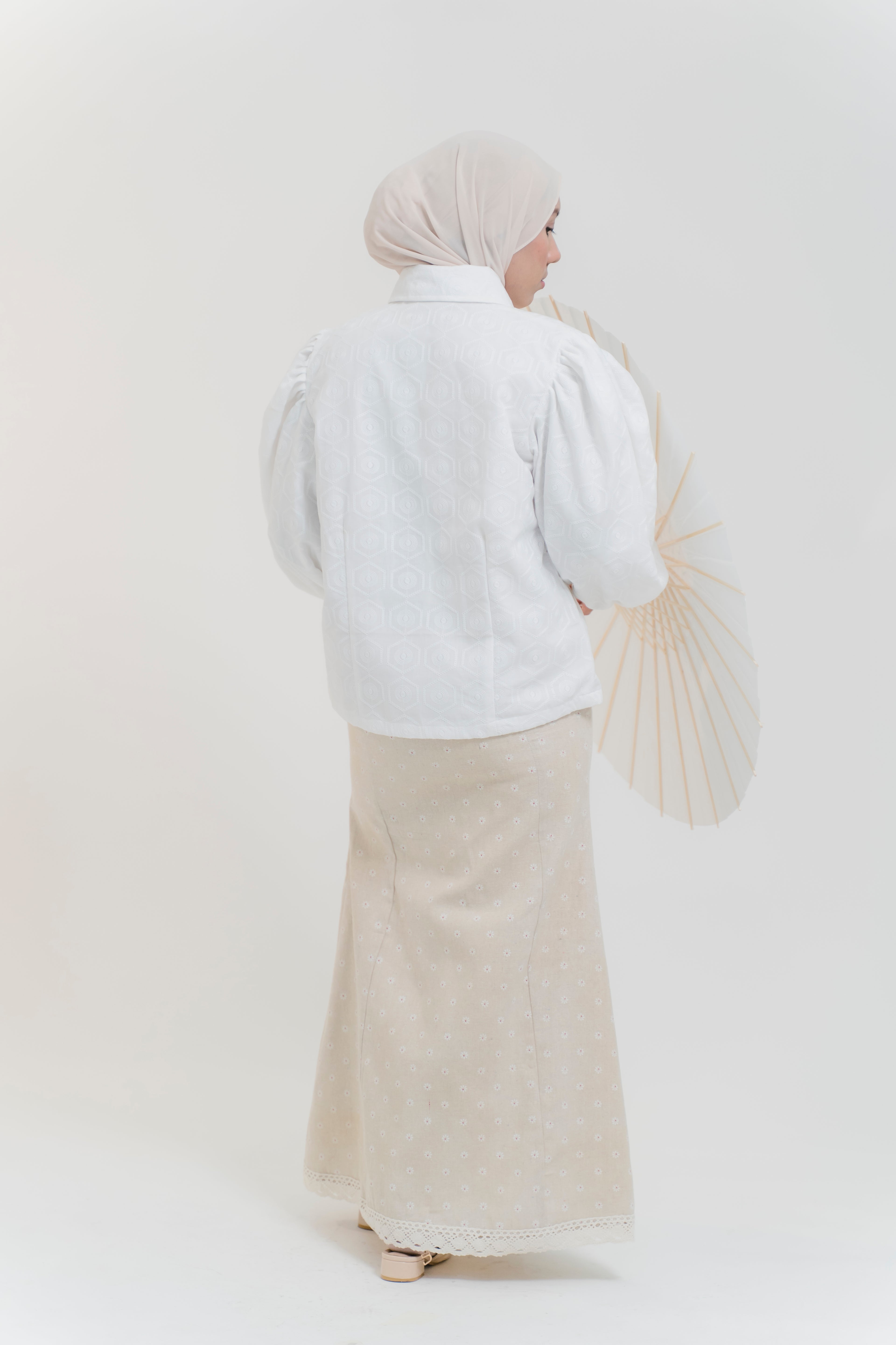 Lydia Skirt in Oatmeal Ditsy Linen