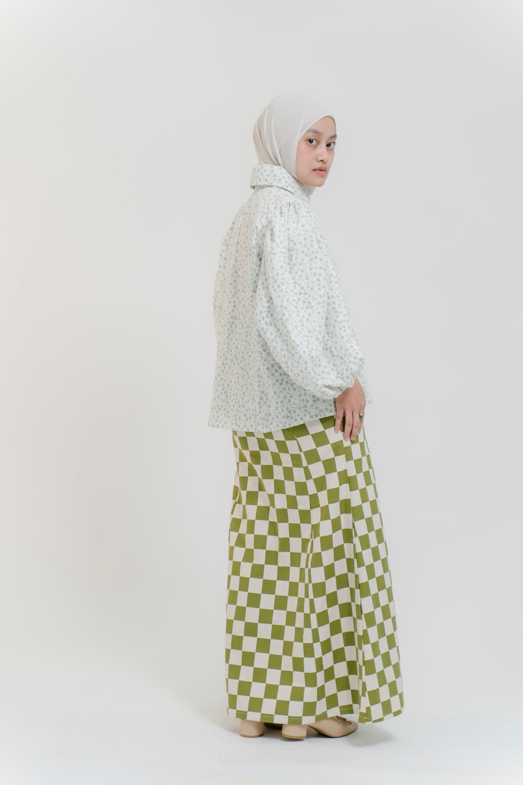 Lydia Skirt in Sage & Crème Check Linen