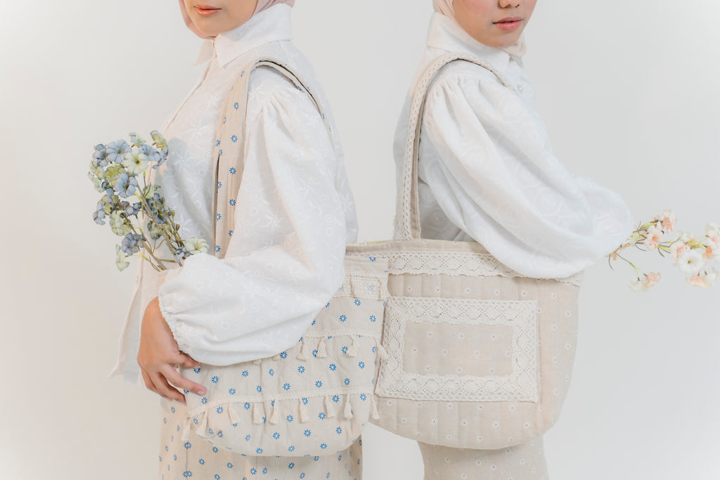 Oatmeal Ditsy Linen Tote Bag