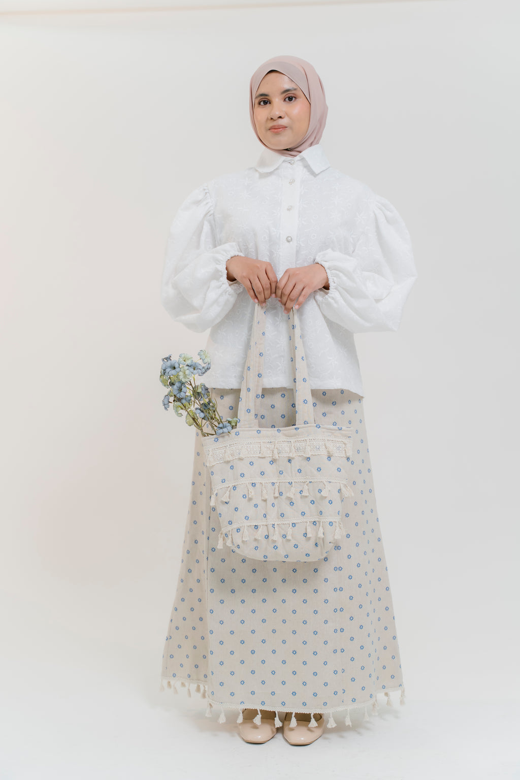 Lydia Skirt in Cerulean Ditsy Linen