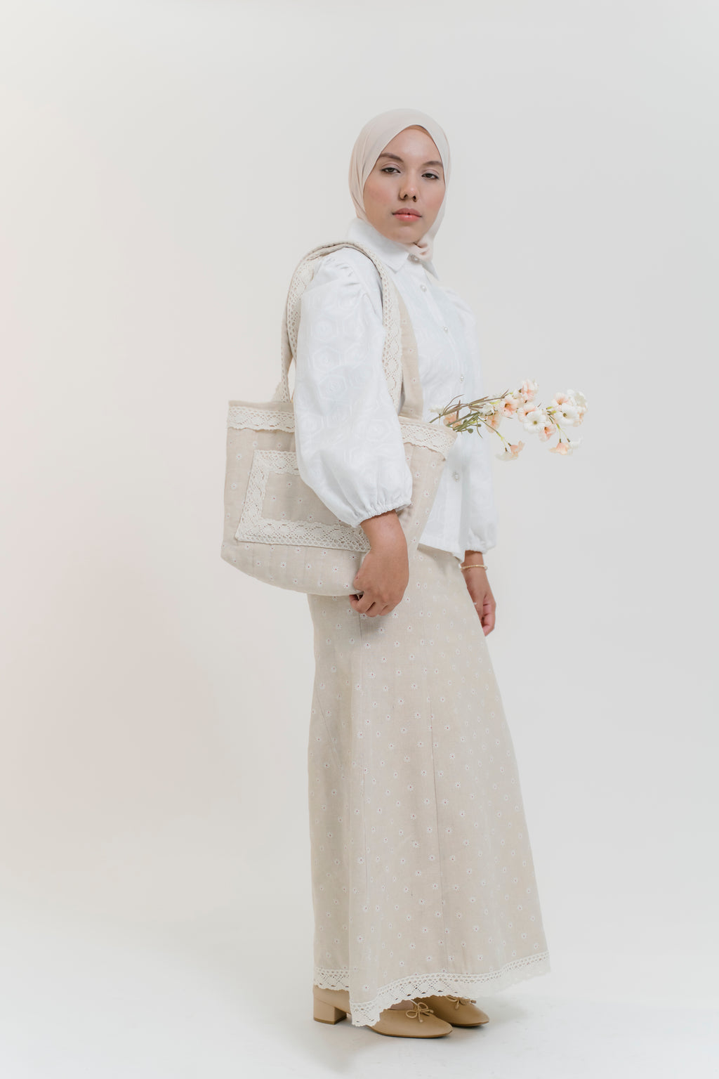 Lydia Skirt in Oatmeal Ditsy Linen