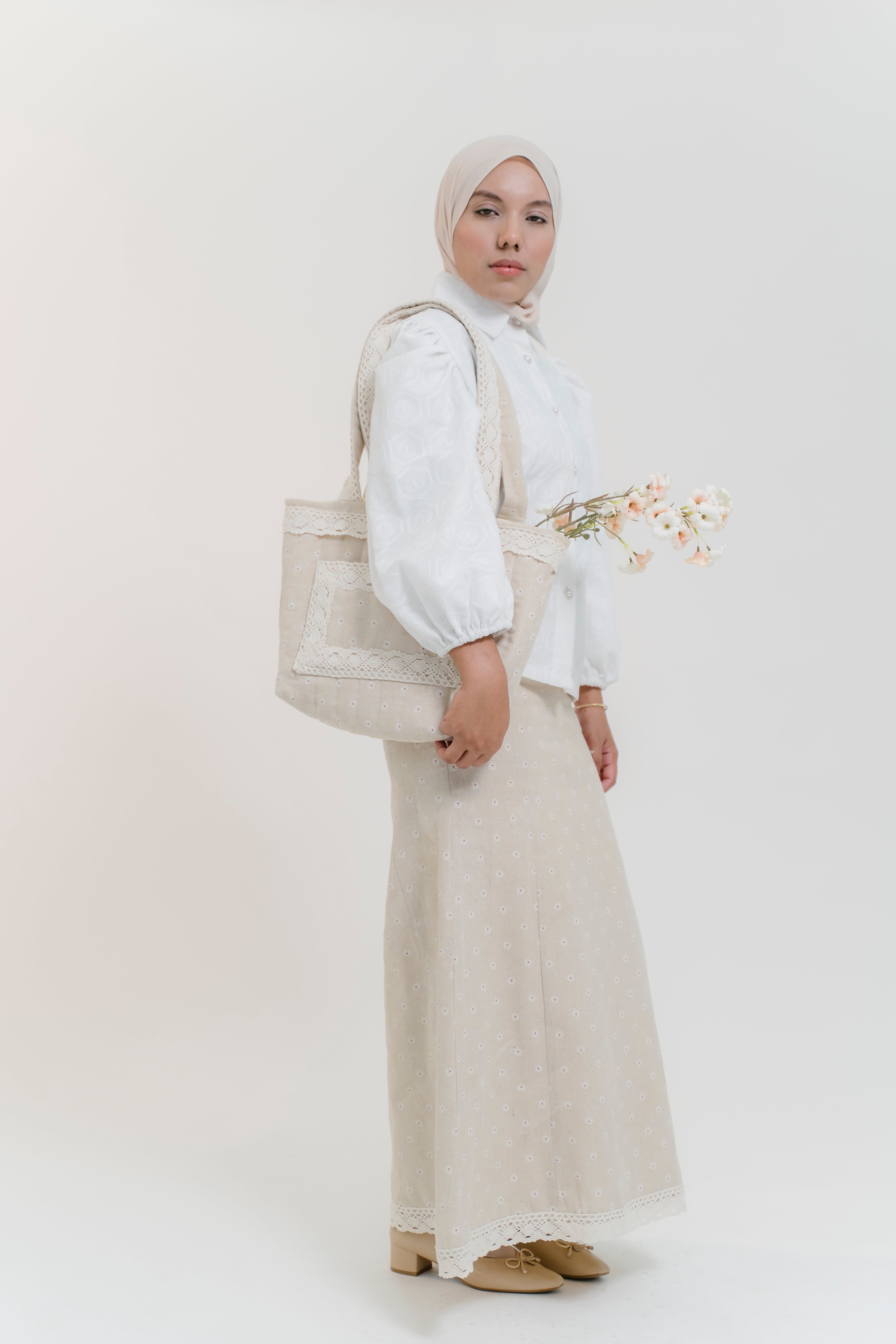 Lydia Skirt in Oatmeal Ditsy Linen