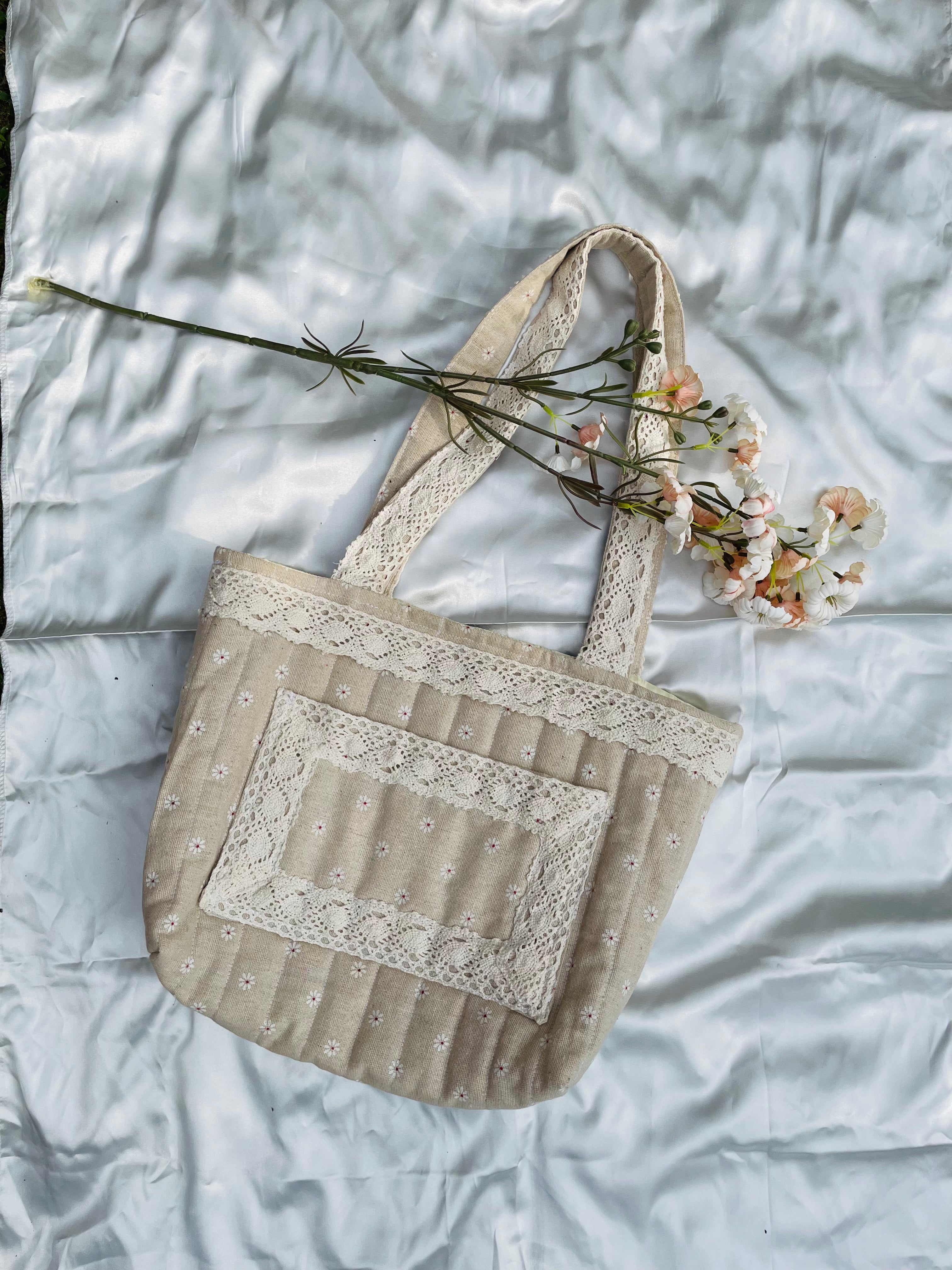 Oatmeal Ditsy Linen Tote Bag