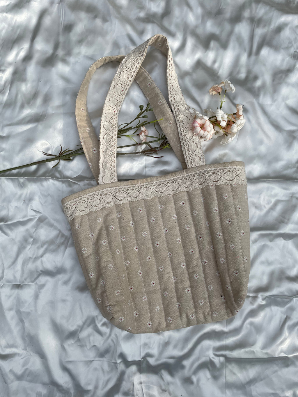 Oatmeal Ditsy Linen Tote Bag