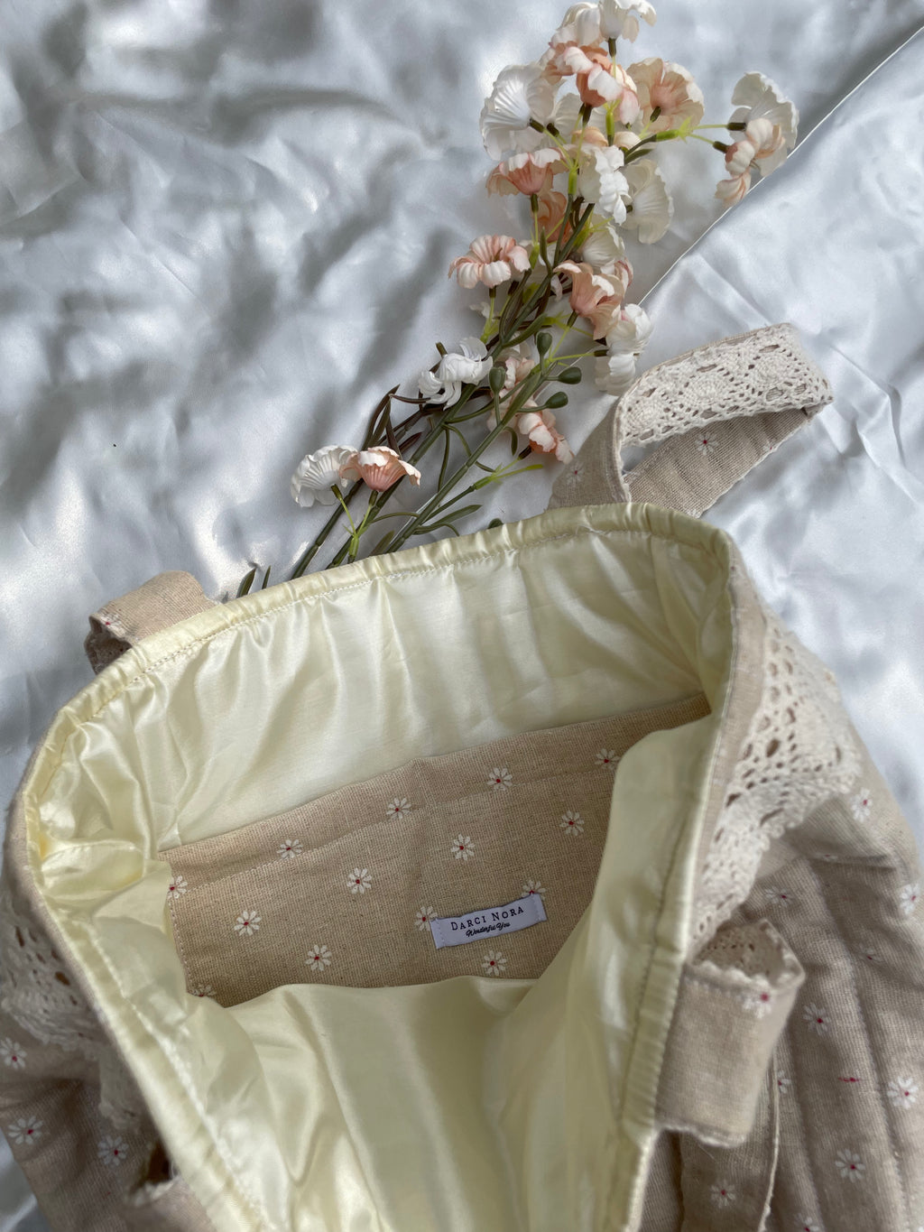 Oatmeal Ditsy Linen Tote Bag