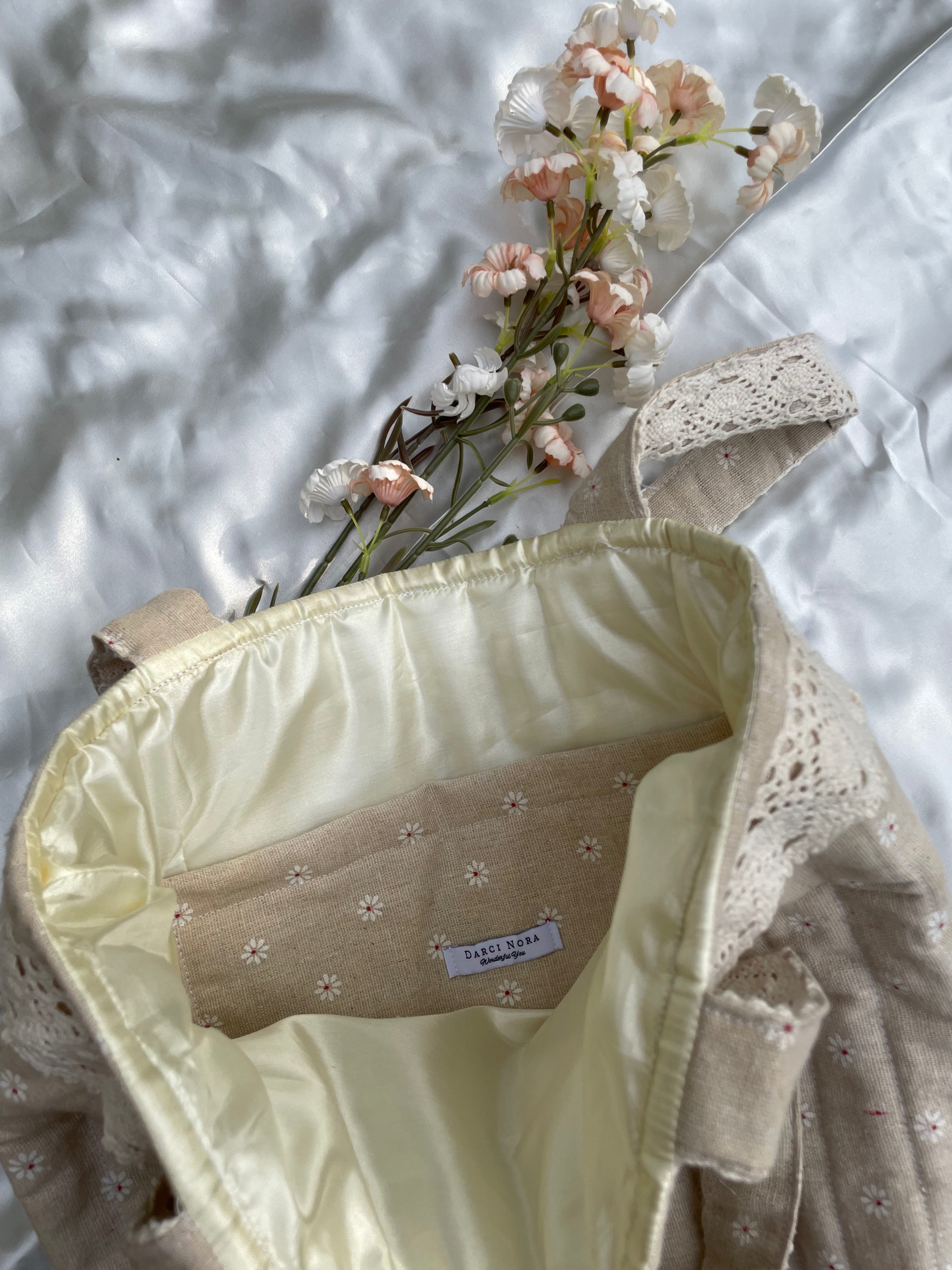 Oatmeal Ditsy Linen Tote Bag
