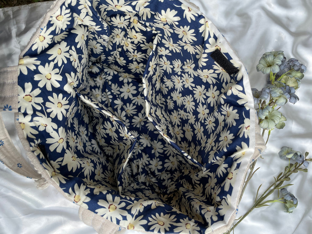 Cerulean Ditsy Linen Tote Bag - The Azure Lace-Front
