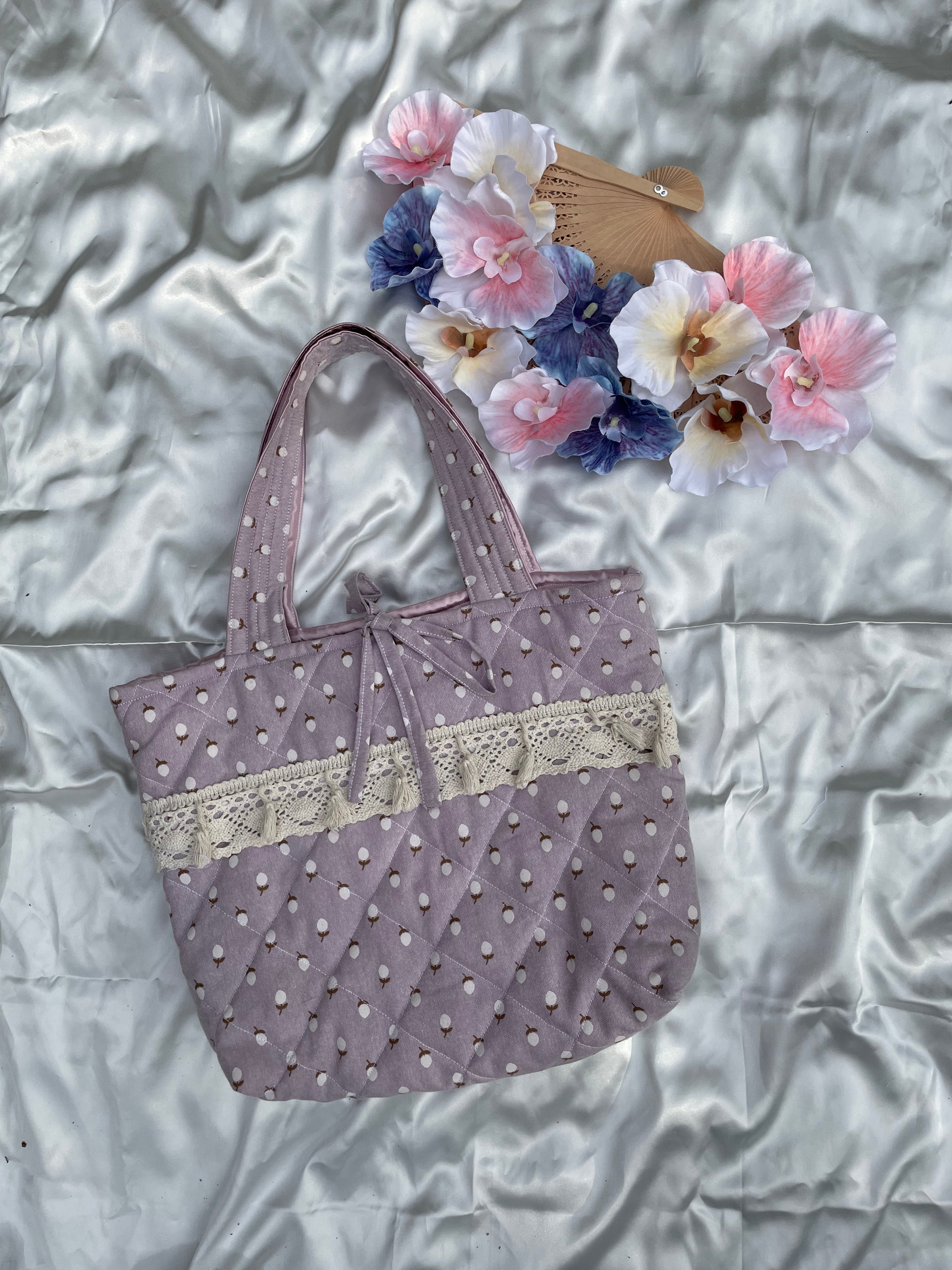 Lavender White Bud Tote Bag