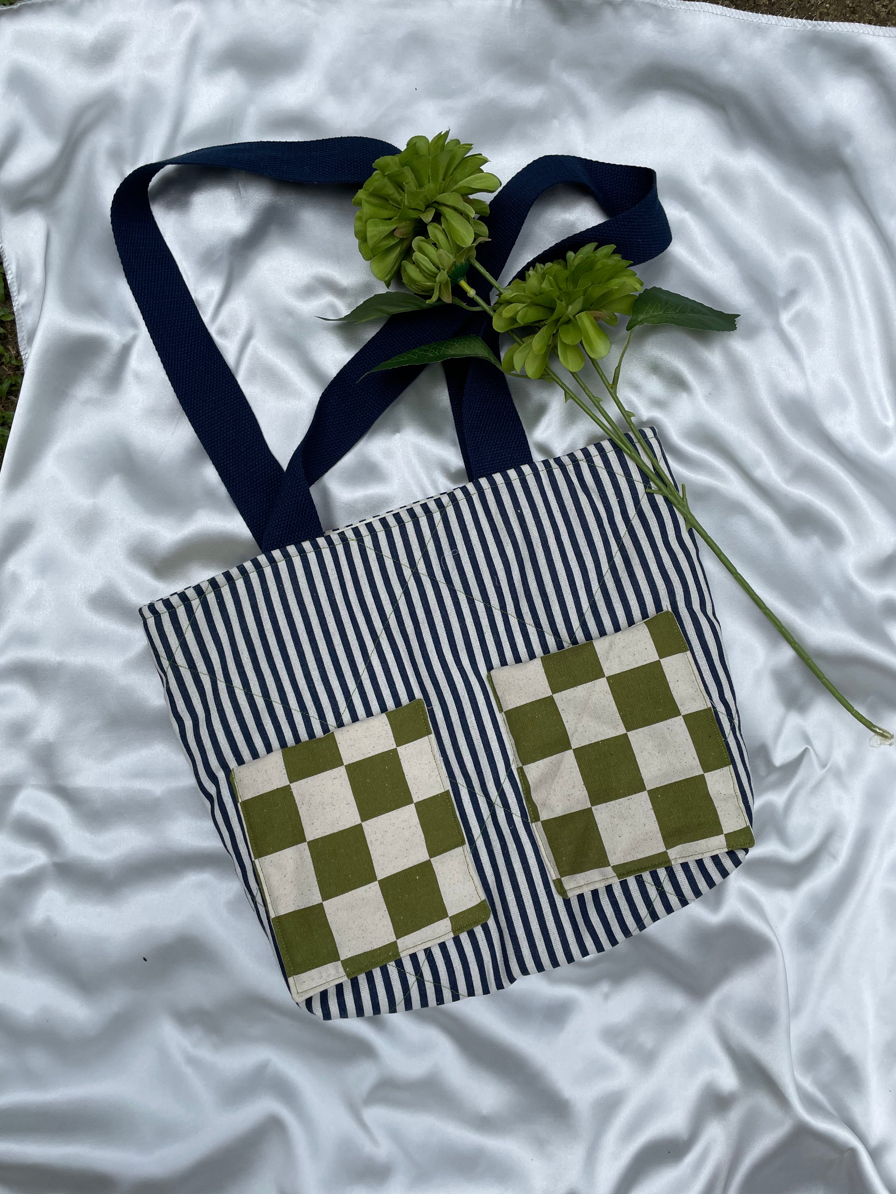 Santorini Stripe Tote Bag - The Checkmate