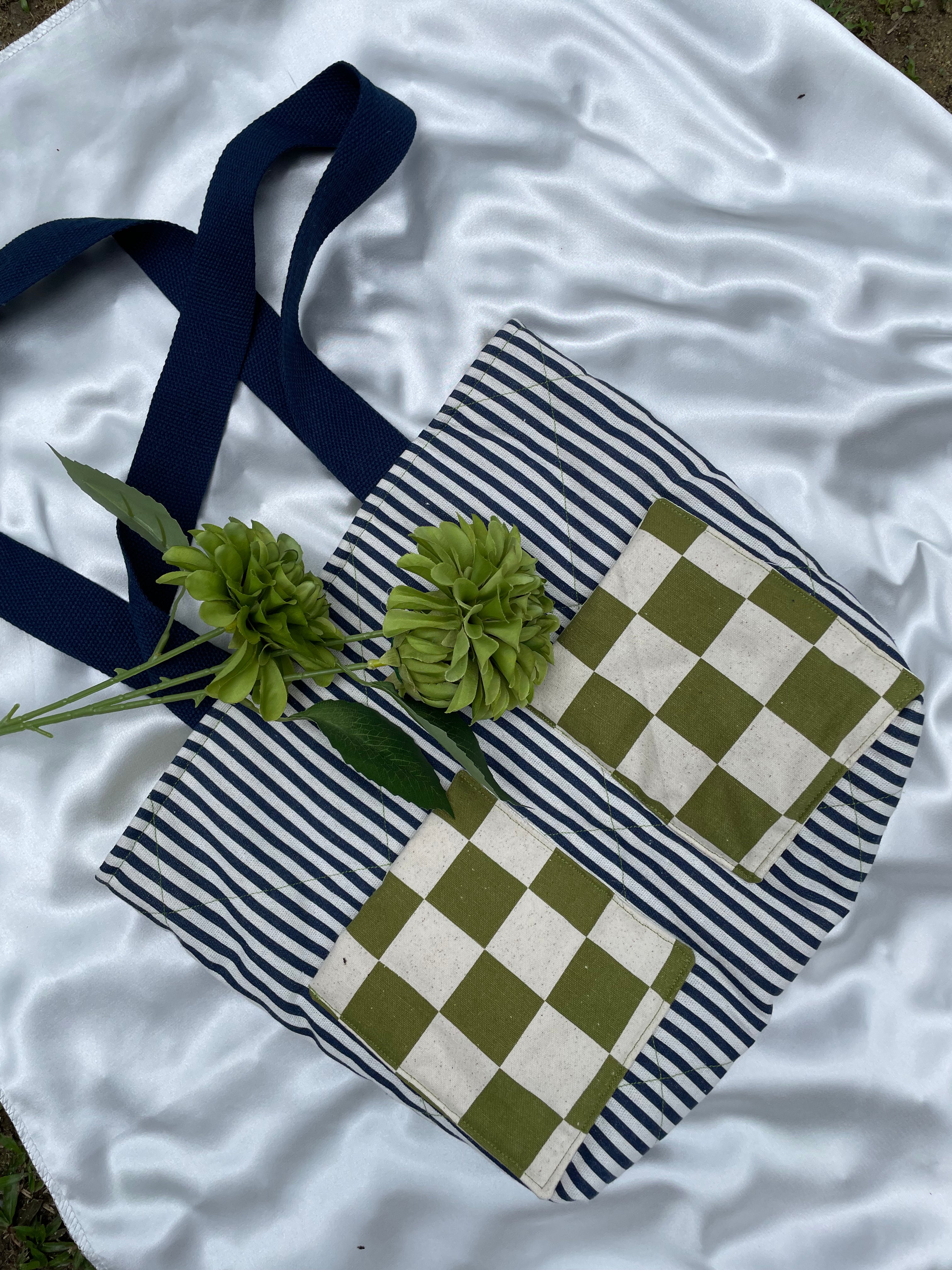 Santorini Stripe Tote Bag - The Checkmate