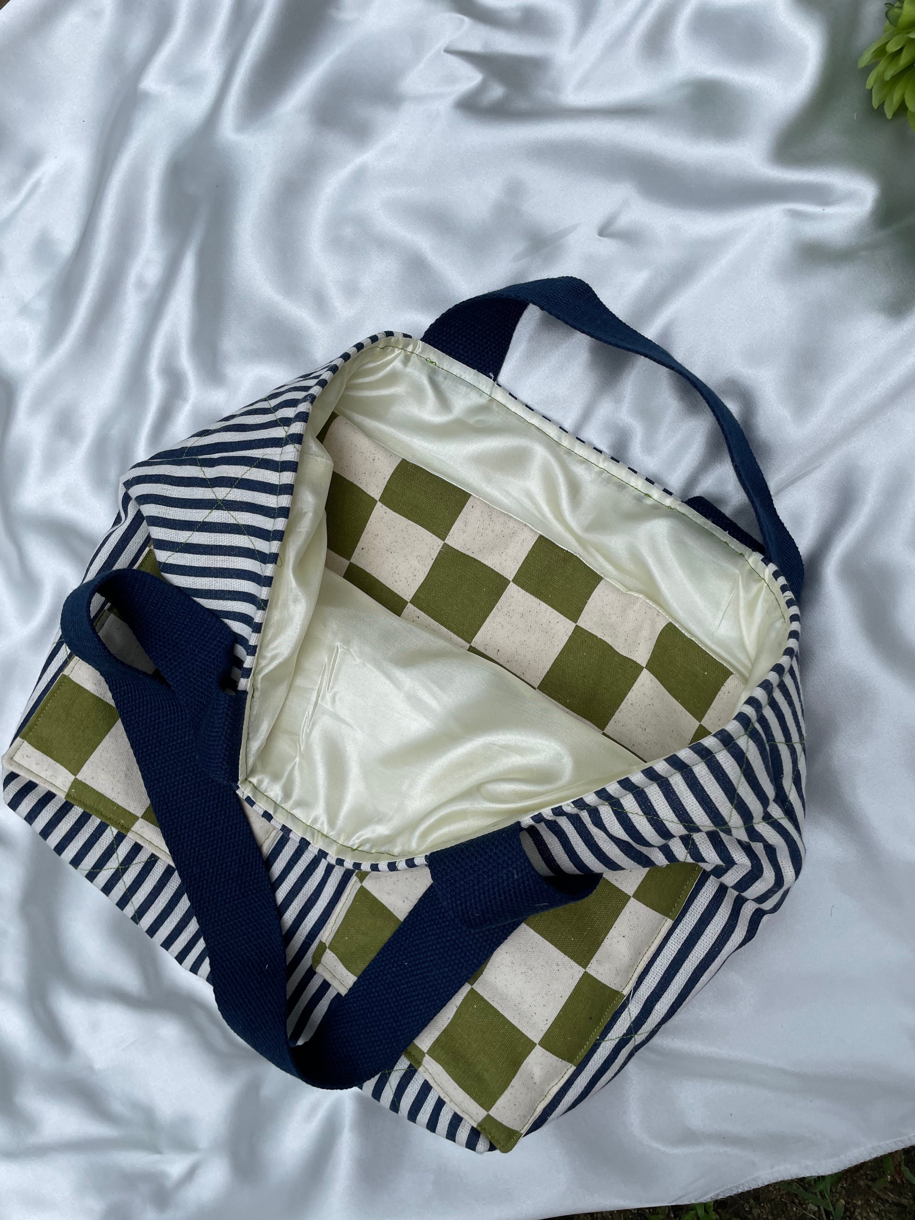 Santorini Stripe Tote Bag - The Checkmate