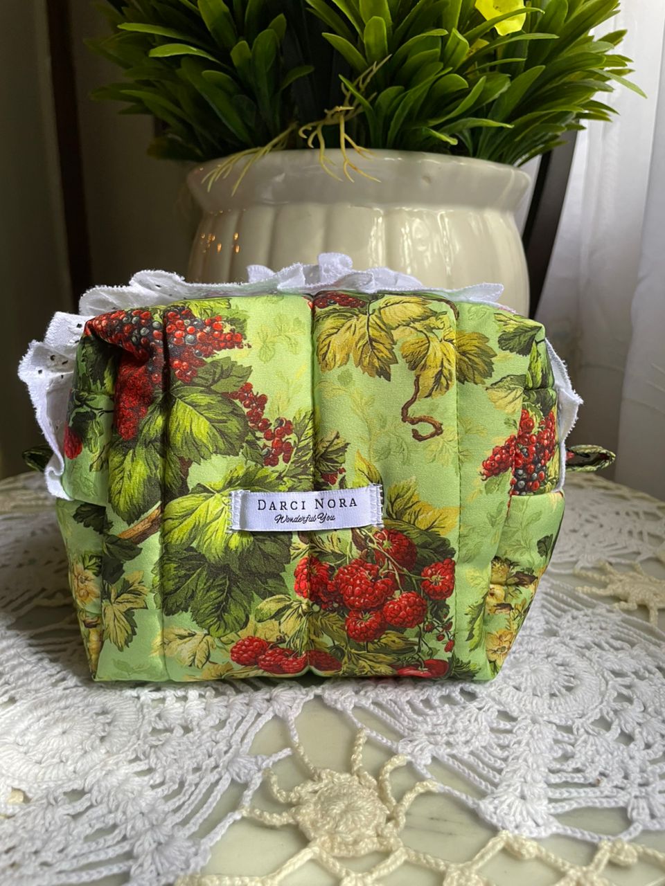 Berry Green Small Box Pouch - with trim