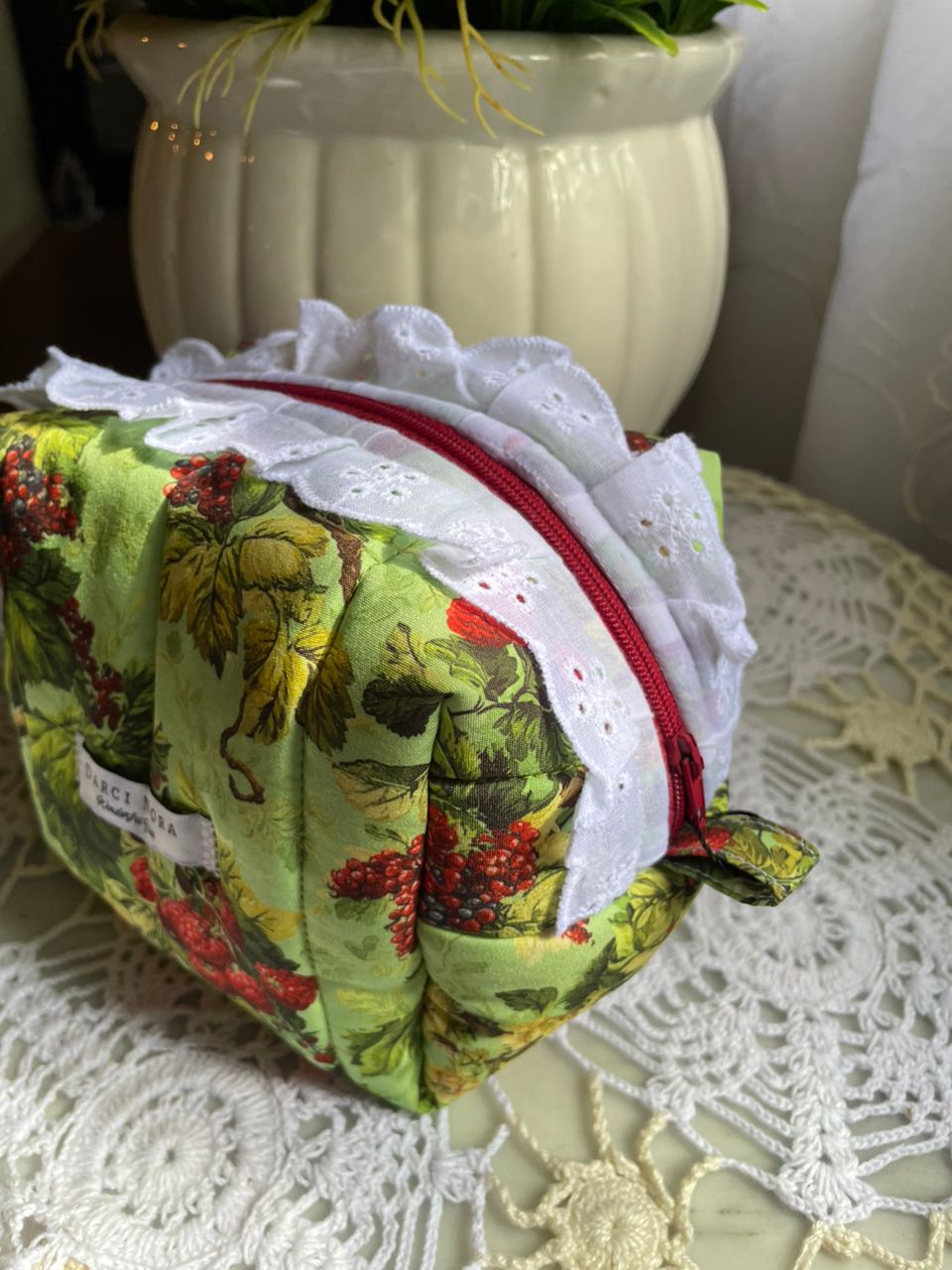Berry Green Small Box Pouch - with trim