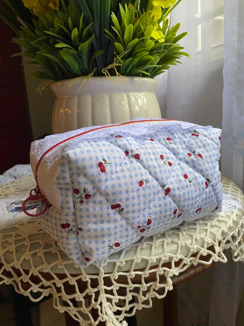 Strawberry Picnic Frilly Medium Box Pouch
