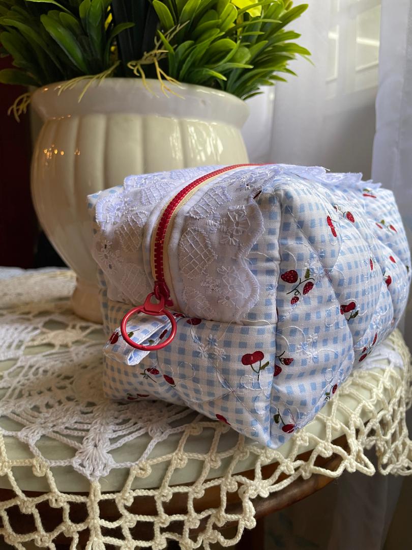 Strawberry Picnic Frilly Medium Box Pouch