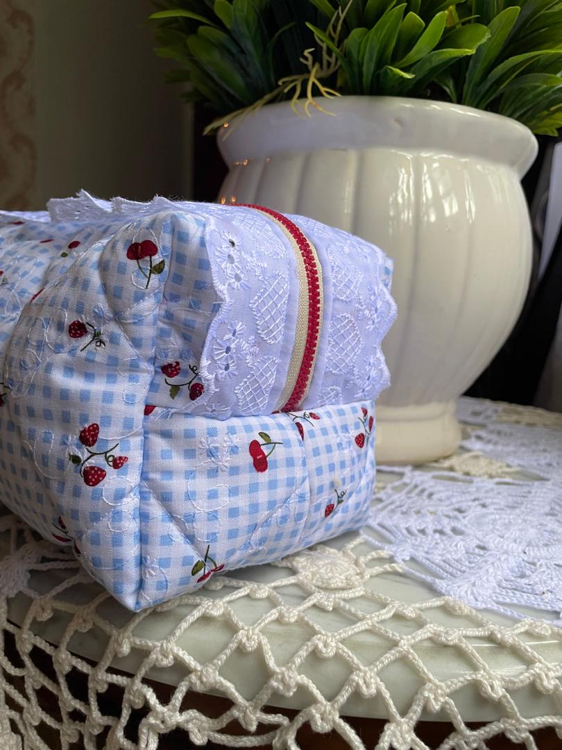 Strawberry Picnic Frilly Medium Box Pouch