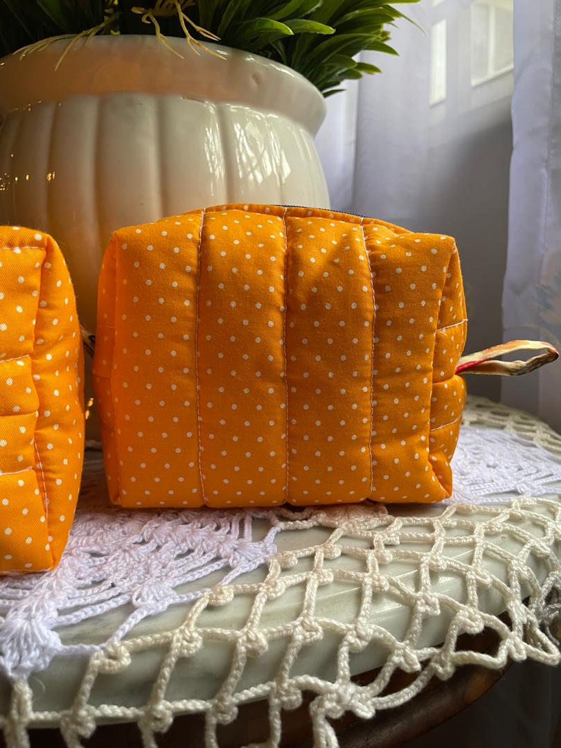 Orange Polkadot Small Box Pouch