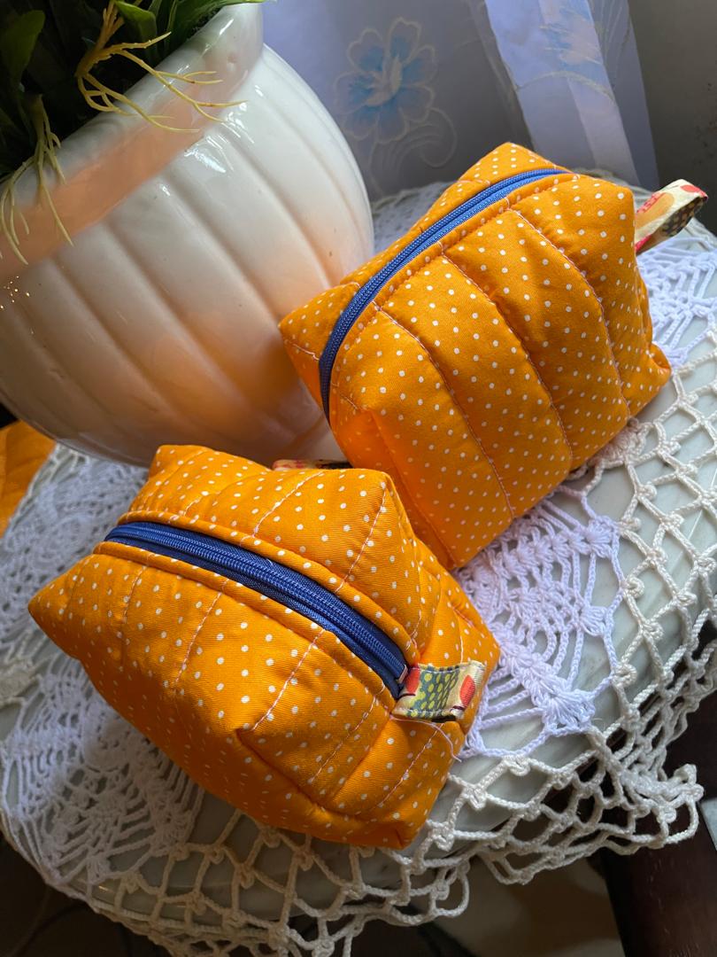 Orange Polkadot Small Box Pouch