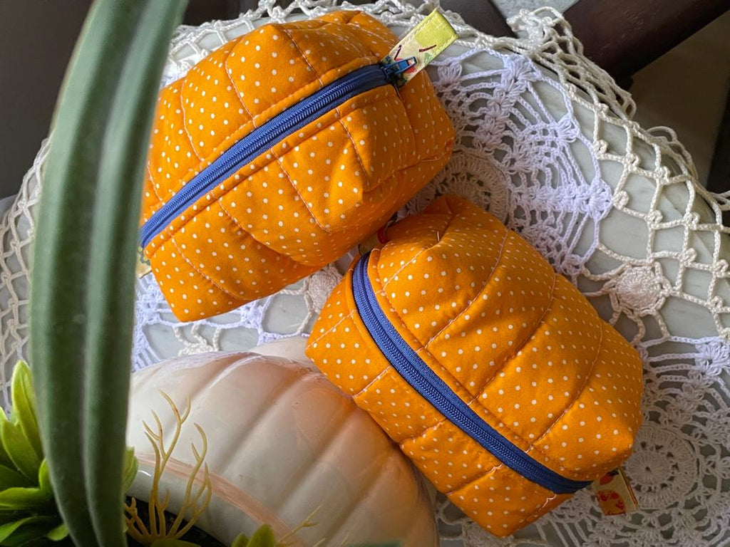 Orange Polkadot Small Box Pouch