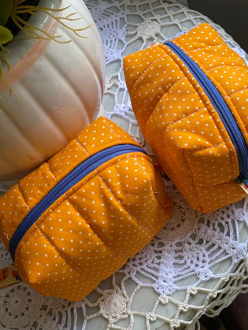 Orange Polkadot Small Box Pouch