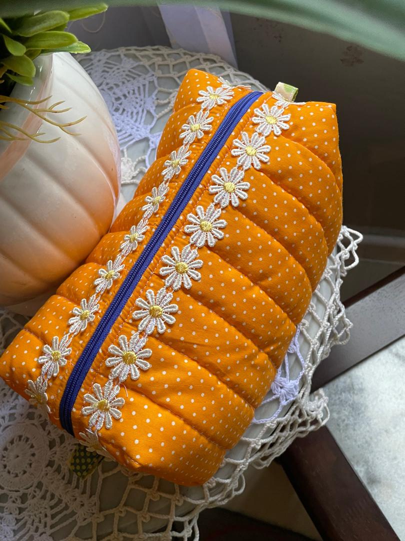 Orange Polka-dot Box Pouch