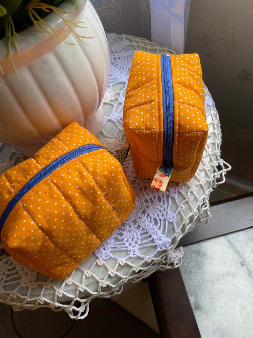 Orange Polkadot Small Box Pouch
