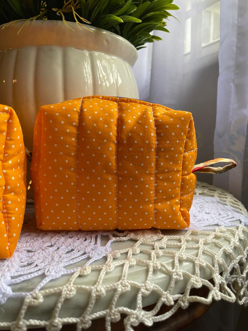 Orange Polkadot Small Box Pouch