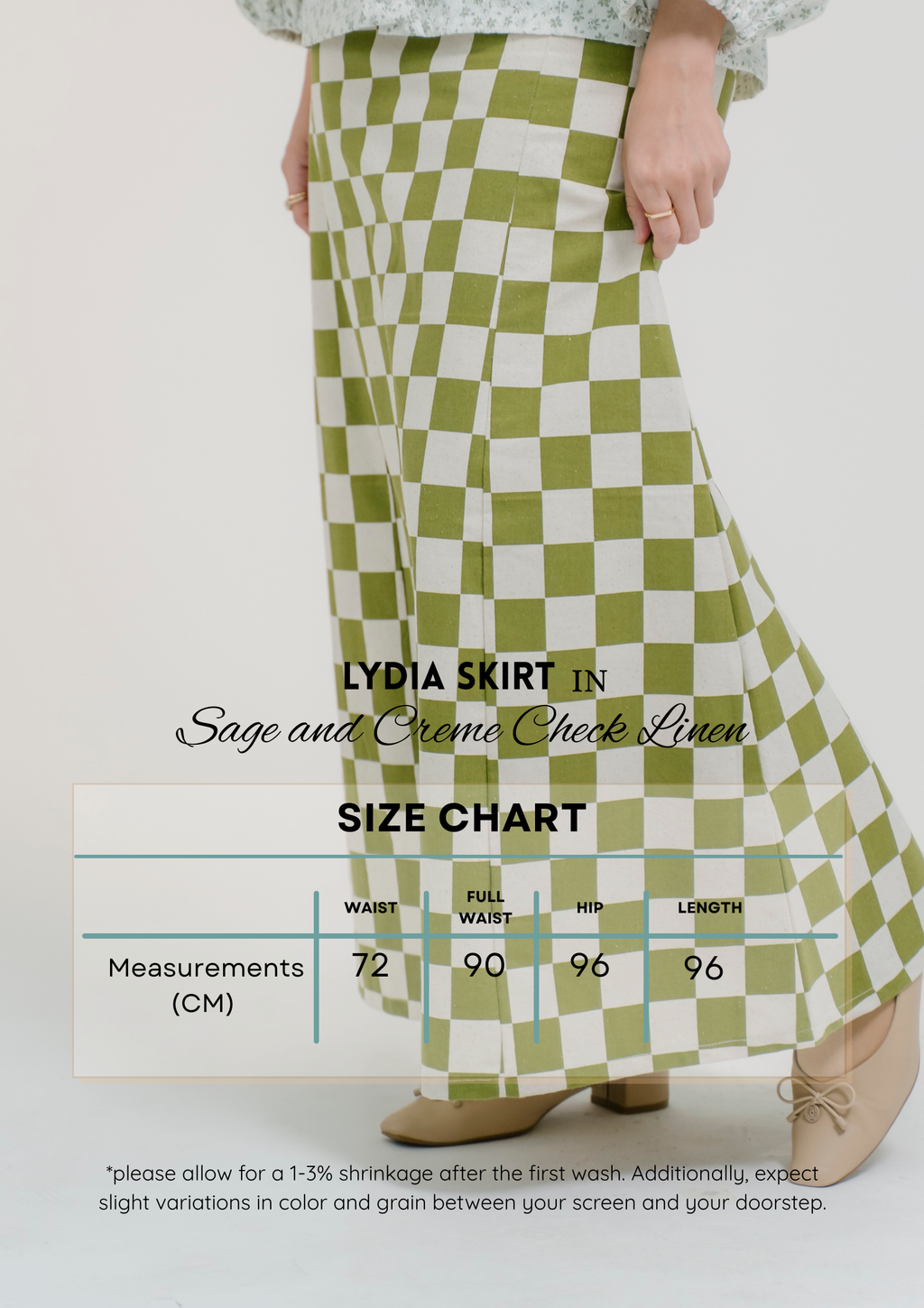 Lydia Skirt in Sage & Crème Check Linen